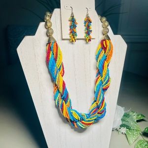 m. haskell,  Colorful Seed Bead Necklace and Matching Earrings